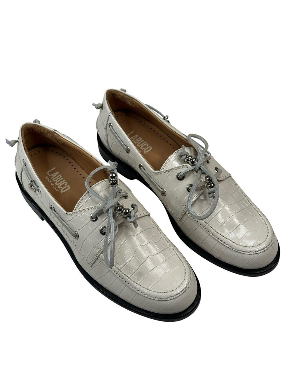 LABUCQ Nelson Boat Shoes Ivory Leather Crocco Womens EU 40 US 9.5-10 New $450